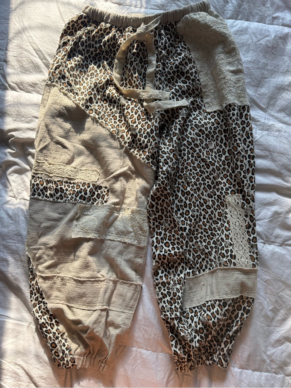 Pol BamBam Leopard Patchwork Drawstring Jogger Pants - Cream/Beige M - Picture 2 of 5